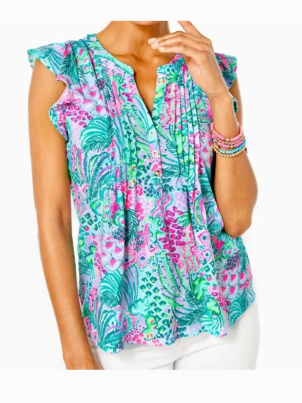 Lilly Pulitzer Size M Golda Top Multi Color Banana Split Pink Green Purple